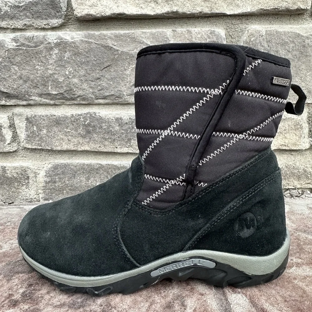 Merrell Girls Size 4 Jungle Moc Quilted Winter‎ Boots Waterproof Black Suede